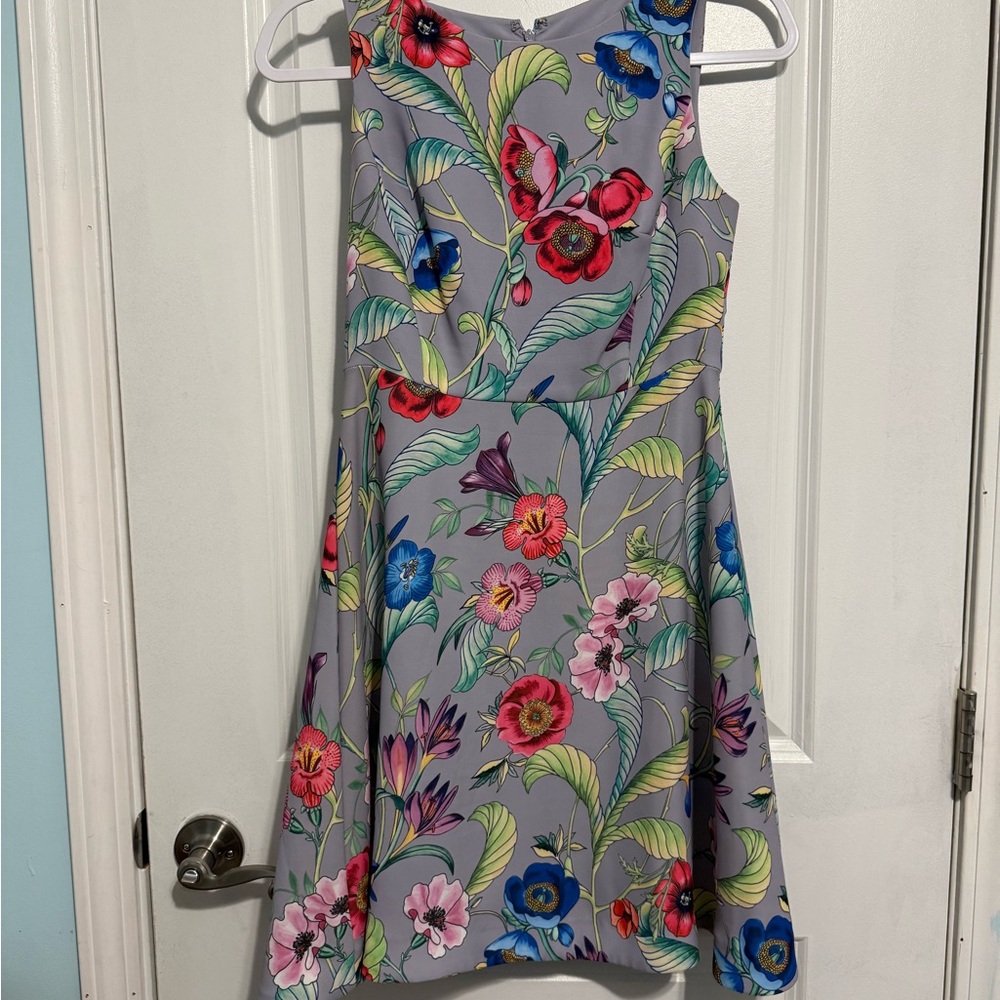 Ann Taylor Gray Dress with Vibrant Floral Print